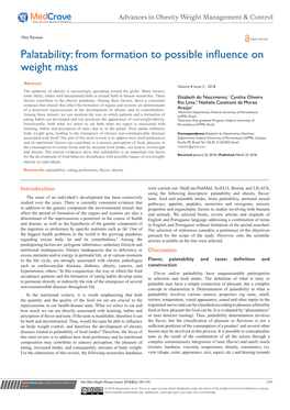 Palatability: from Formation to Possible Influence on Weight Mass