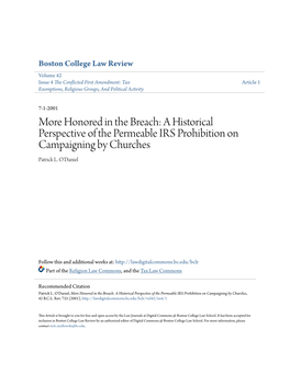 A Historical Perspective of the Permeable IRS Prohibition on Campaigning by Churches Patrick L