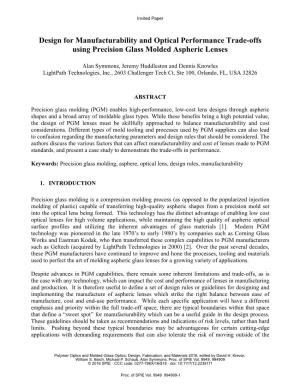 Design for Manufacturability and Optical Performance Trade-Offs Using Precision Glass Molded Aspheric Lenses