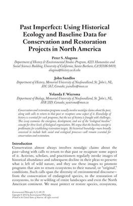 Past Imperfect: Using Historical Ecology and Baseline Data for Conservation and Restoration Projects in North America