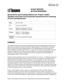 Governance and Funding Options for Project: Under Gardiner and Class Environmental Assessment for Crossing of Fort York Boulevard