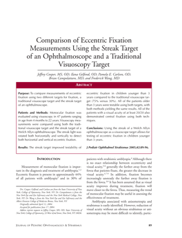 Comparison of Eccentric Fixation Measurements Using the Streak Target of an Ophthalmoscope and a Traditional Visuoscopy Target