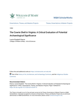 The Cowrie Shell in Virginia: a Critical Evaluation of Potential Archaeological Significance