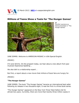 Millions of Teens Show a Taste for 'The Hunger Games'