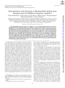 Determination of the Diversity of Rhodopirellula Isolates from European Seas by Multilocus Sequence Analysisᰔ†