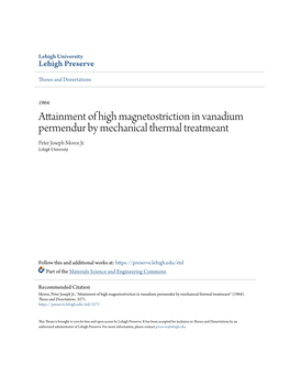 Attainment of High Magnetostriction in Vanadium Permendur by Mechanical Thermal Treatmeant Peter Joseph Moroz Jr