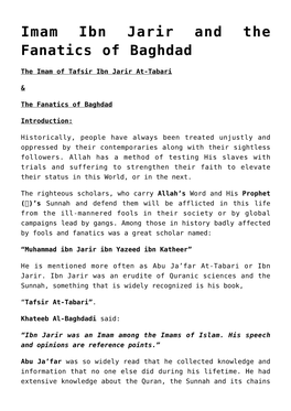 Imam Ibn Jarir and the Fanatics of Baghdad