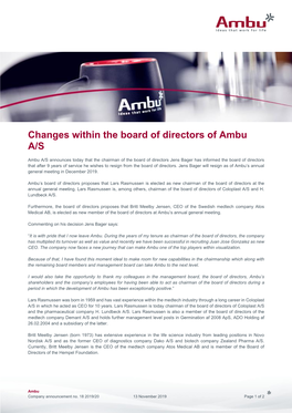 Changes Within the Board of Directors of Ambu A/S