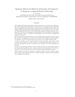 Quantum Theory for Dielectric Properties of Conductors A