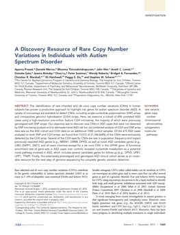 A Discovery Resource of Rare Copy Number Variations in Individuals with Autism Spectrum Disorder