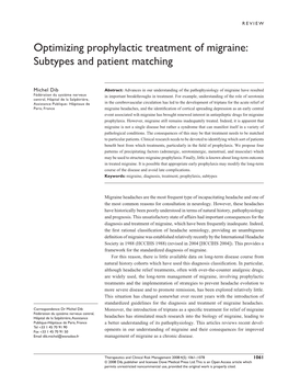 Optimizing Prophylactic Treatment of Migraine: Subtypes and Patient Matching