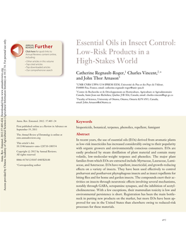 Essential Oils in Insect Control: Low-Risk Products in a High-Stakes World