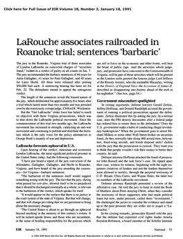 Larouche Associates Railroaded in Roanoke Trial; Sentences 'Barbaric'
