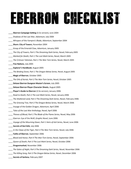 Eberron Checklist