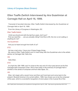 Ellen Taaffe Zwilich Interviewed by Ara Guzelimian at Carnegie Hall on April 16, 1999