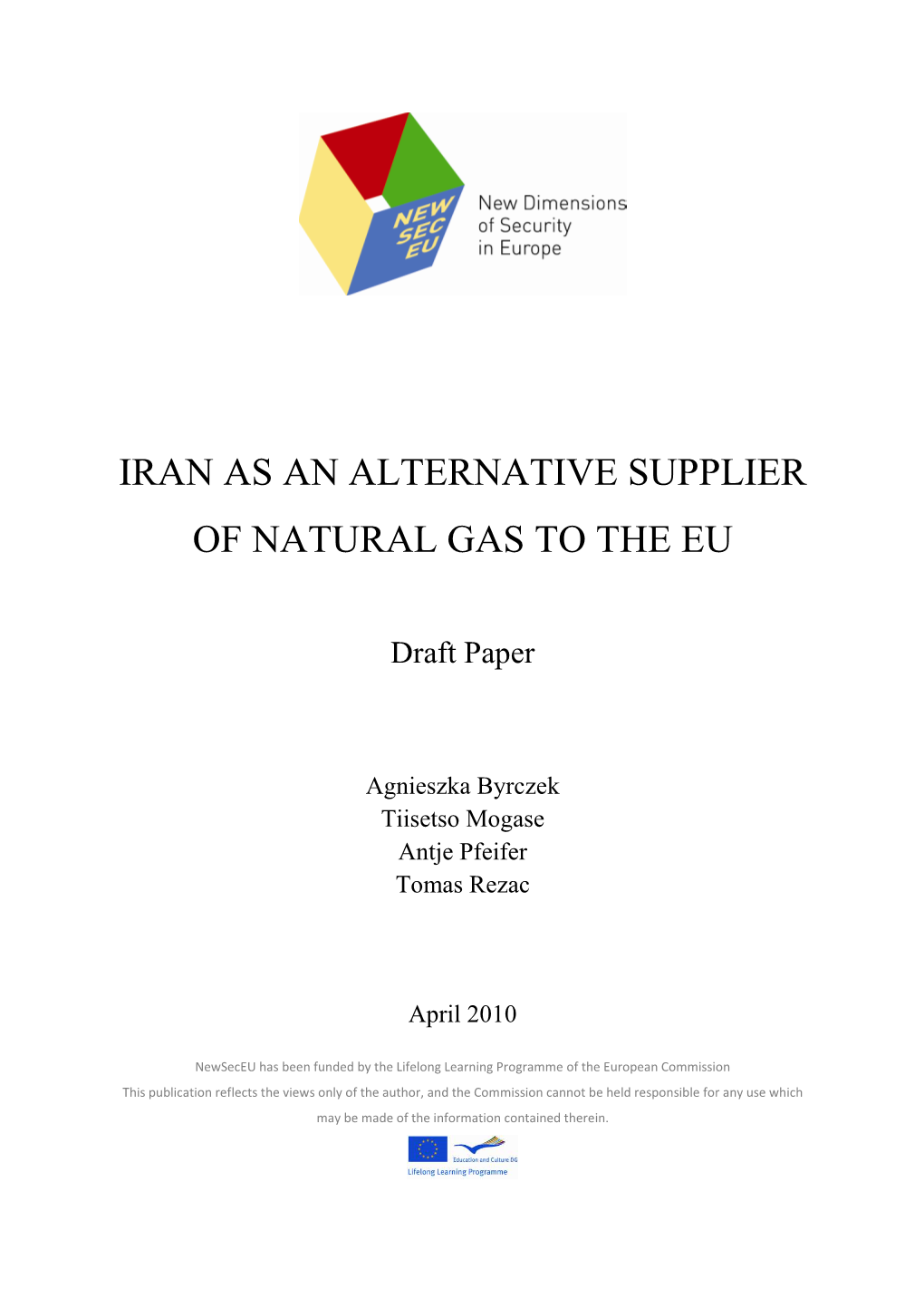 Iran As an Alternative Supplier of Natural Gas to the EU Draft Online