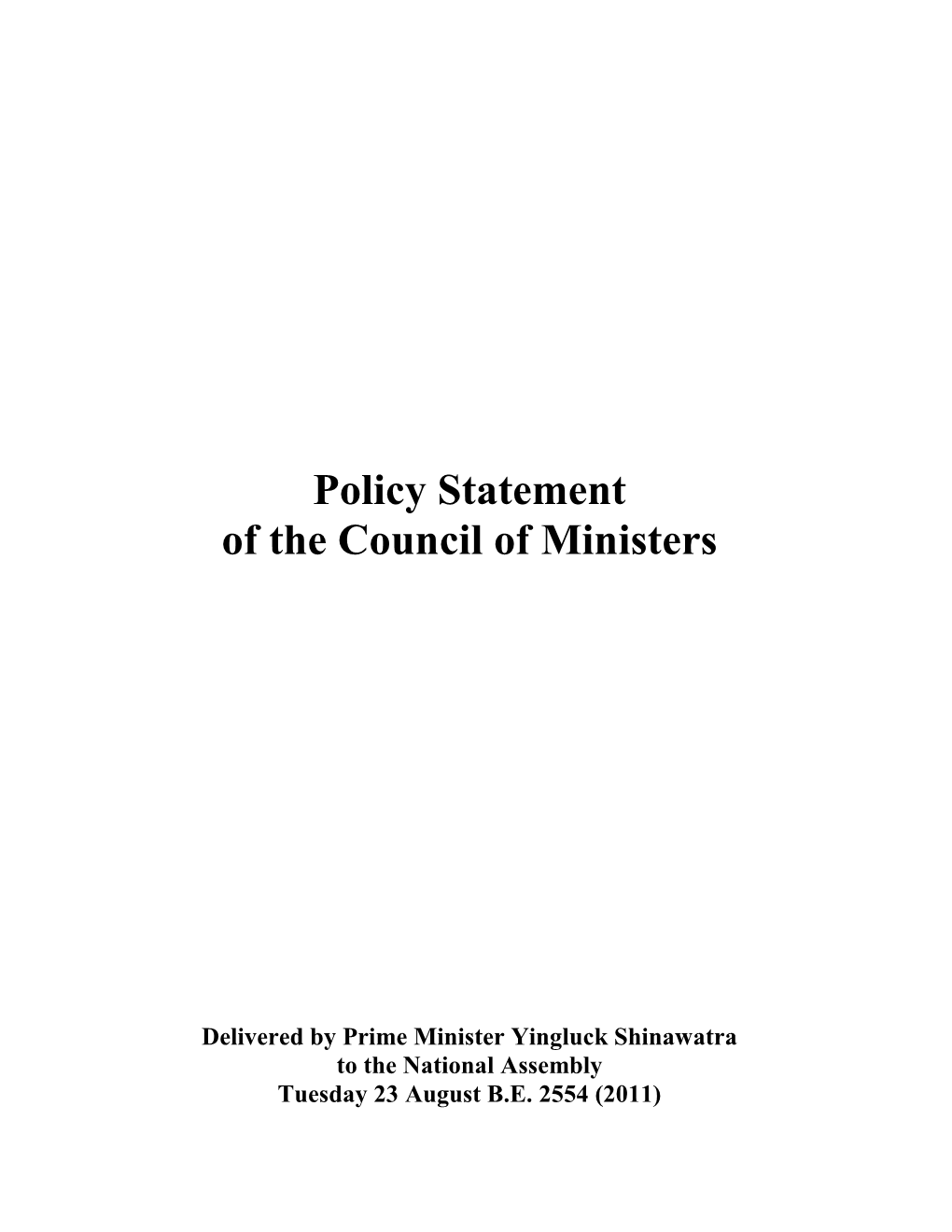 Policy Statement of the Council of Ministers