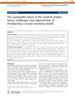 The Sustainable Future of the Scottish Textiles Sector: Challenges and Opportunities of Introducing a Circular Economy Model Lynn Wilson