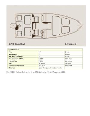 Plan # 306 Is the Bass Boat Version of Our GP21 Boat Series (General Purpose Boat 21')