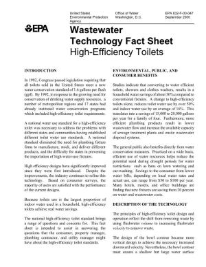 Wastewater Technology Fact Sheet: High-Efficiency Toilets