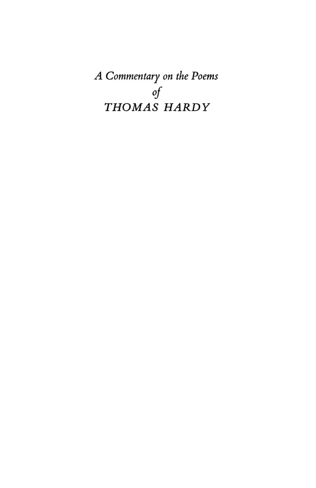 A Commentary on the Poems of THOMAS HARDY