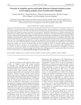 Diversity of Anopheles Species and Trophic Behavior of Putative Malaria Vectors in Two Malaria Endemic Areas of Northwestern Thailand