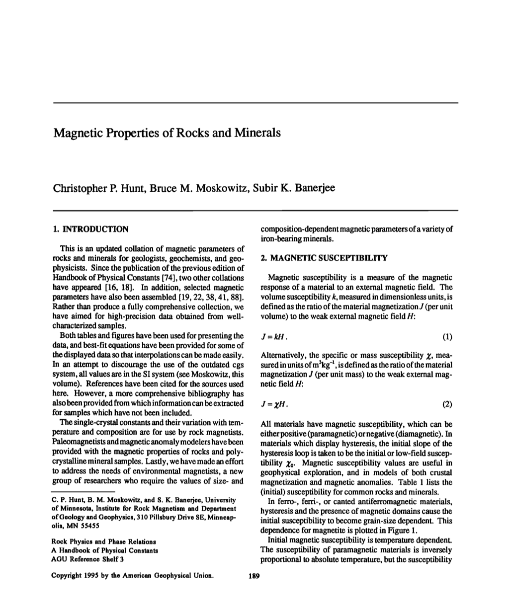 Magnetic Properties of Rocks and Minerals