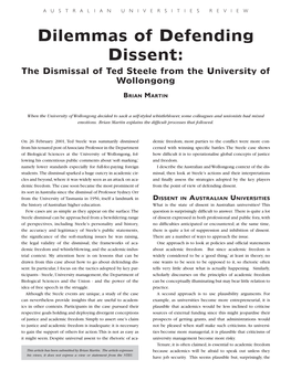 Dilemmas of Defending Dissent: the Dismissal of Ted Steele from the University of Wollongong