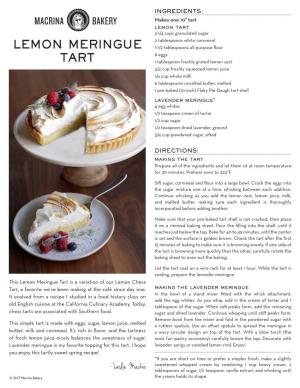 Lemon Meringue Tart Is a Variation of Our Lemon Chess Tart, a Favorite We’Ve Been Making at the Café Since Day One
