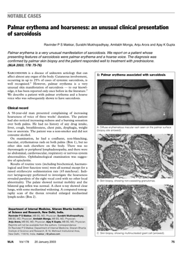 Palmar Erythema and Hoarseness: an Unusual Clinical Presentation of Sarcoidosis