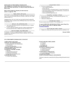 Full Prescribing Information for - Active Internal Bleeding (4) RETAVASE