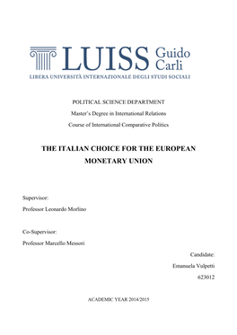 The Italian Choice for the European Monetary Union