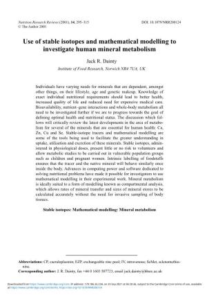 Use of Stable Isotopes and Mathematical Modelling to Investigate Human Mineral Metabolism