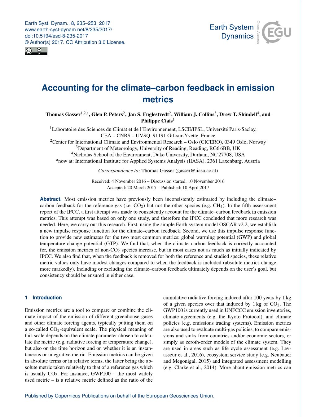 Accounting for the Climate–Carbon Feedback in Emission Metrics