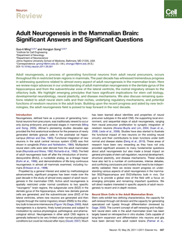 Adult Neurogenesis in the Mammalian Brain: Significant Answers And