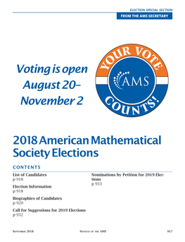 2018 American Mathematical Society Elections Voting Is Open August 20