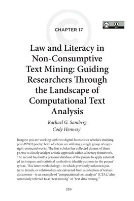 Law and Literacy in Non-Consumptive Text Mining: Guiding Researchers Through the Landscape of Computational Text Analysis Rachael G