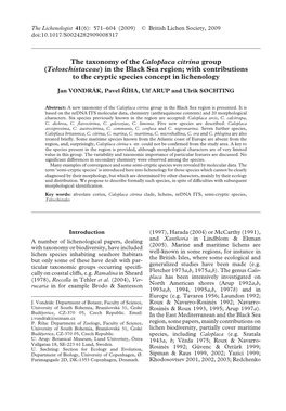 The Taxonomy of the Caloplaca Citrina Group (Teloschistaceae) in the Black Sea Region; with Contributions to the Cryptic Species Concept in Lichenology