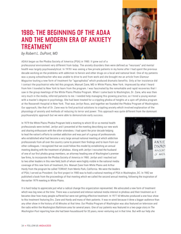THE BEGINNING of the ADAA and the MODERN ERA of ANXIETY TREATMENT by Robert L
