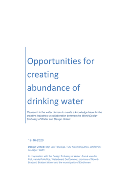 Opportunities for Creating Abundance of Drinking Water