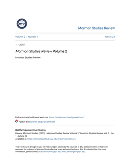 Mormon Studies Review Volume 2