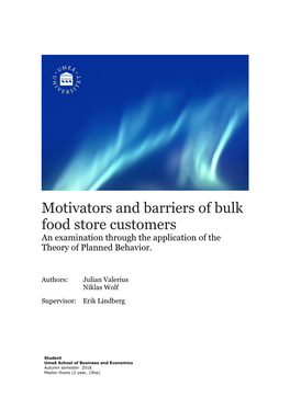 Motivators and Barriers of Bulk Food Store Customers an Examination Through the Application of the Theory of Planned Behavior