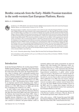 Benthic Ostracods from the Early–Middle Frasnian Transition in the North−Western East European Platform, Russia