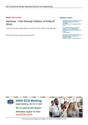 Hardness - Yield Strength Relation of Al-Mg-Si Alloys with Enhanced Strength and Conductivity V.D