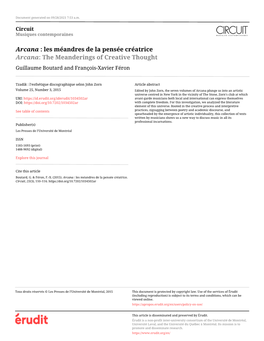 Les Méandres De La Pensée Créatrice Arcana: the Meanderings of Creative Thought Guillaume Boutard and François-Xavier Féron