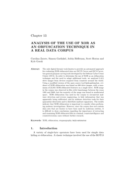 Chapter 13 ANALYSIS of the USE of XOR AS an OBFUSCATION