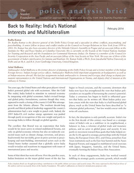 Reality: India's National Interests and Multilateralism
