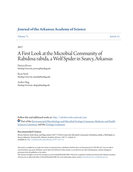 A First Look at the Microbial Community of Rabidosa Rabida, a Wolf Spider in Searcy, Arkansas Patricia Rivera Harding University, Privera@Harding.Edu