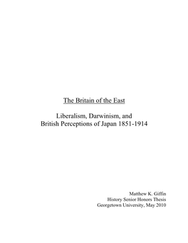 The Britain of the East Liberalism, Darwinism, and British Perceptions