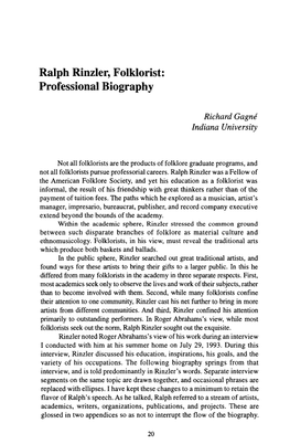 Ralph Rinzler, Folklorist: Professional Biography